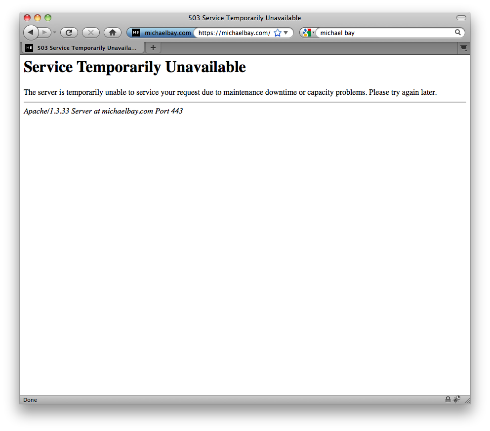 Michaelbay.com down for launch of Transformers 3 announcement trailer