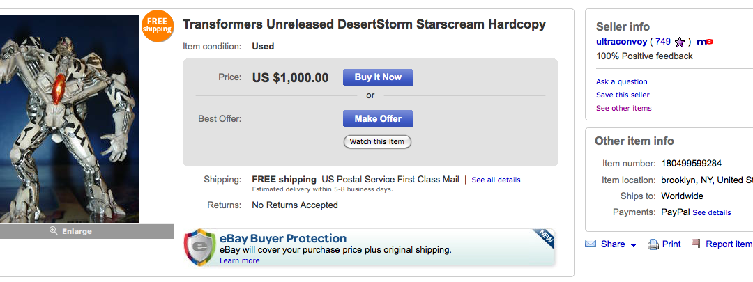 Revenge of the Fallen Starscream Keychain hardcopy auction – $1000